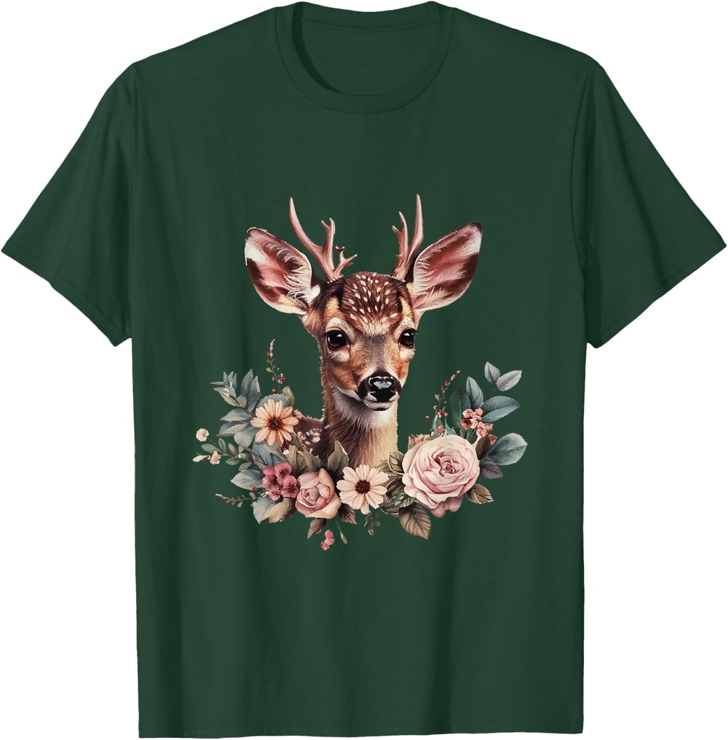 Deer Fawn Flowers Costume Shirt Dirndl Oktoberfest , black T-Shirt - T-Shirt | Forest