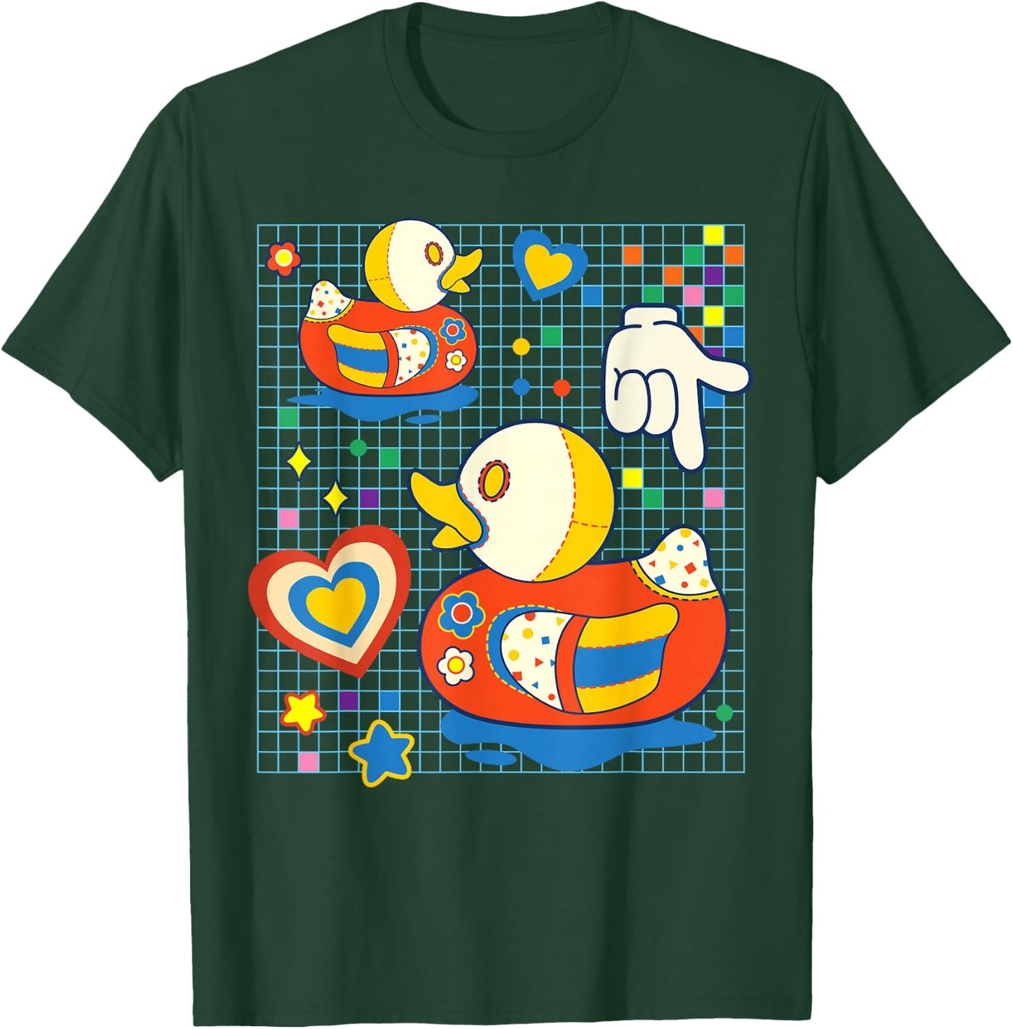Kidcore Aesthetic Duck Fabric Patches Decora Kei T-Shirt - T-Shirt | Forest