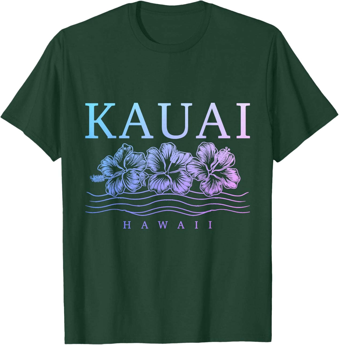 Kauai Hawaii Hawaii Hawaii Hibiscus Flowers Surfer Souvenir T-Shirt - T-Shirt | Forest