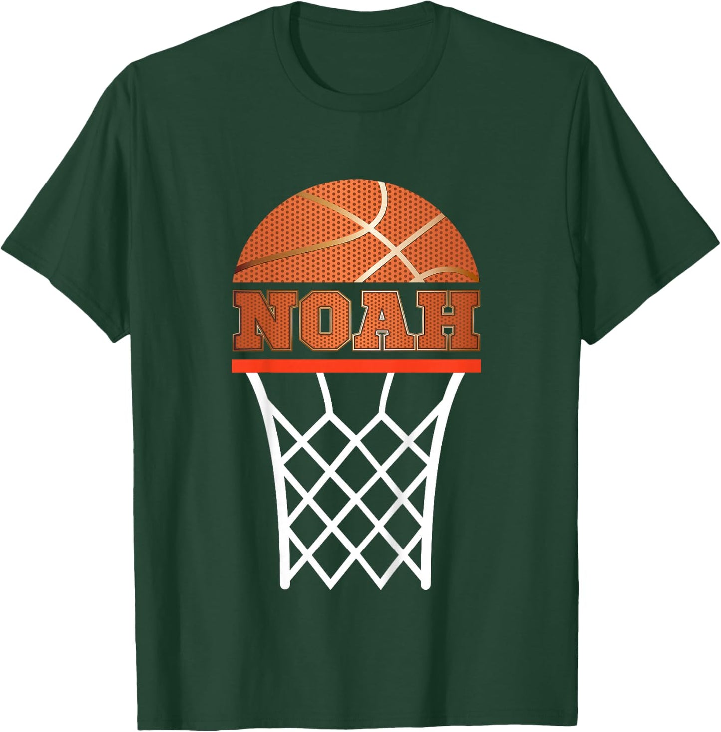 Kids Basketball T Shirt Boy Custom Name Noah Youth Graphic T-Shirt - T-Shirt | Forest