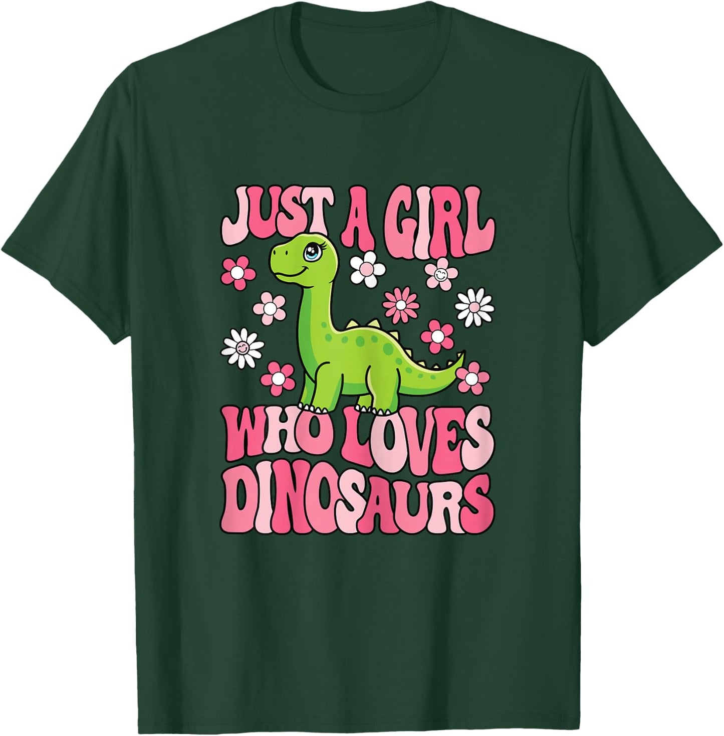 Just A Girl Who Loves Dinosaurs Groovy Dino Lover Girls Kids T-Shirt - T-Shirt | Forest
