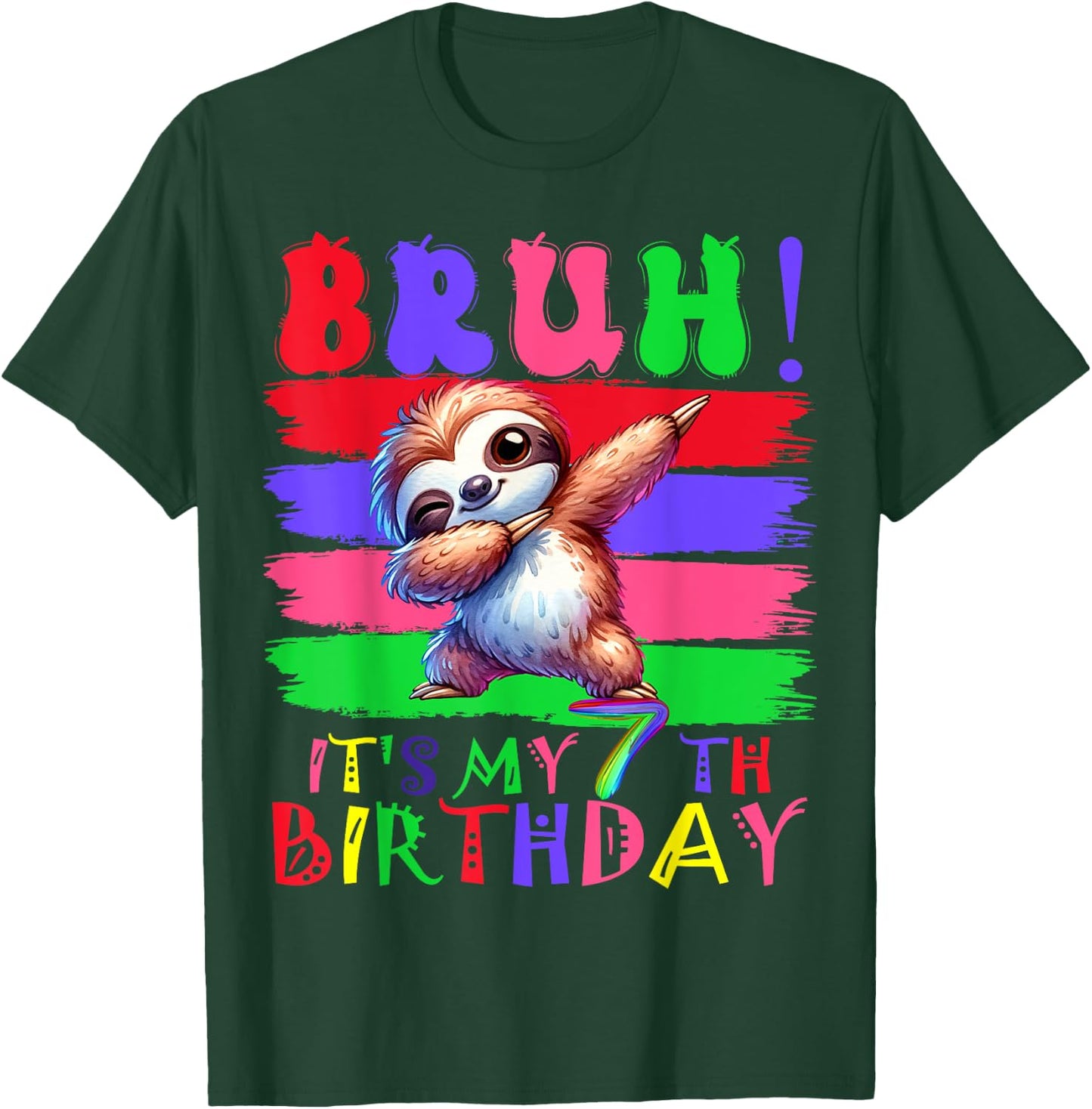 7 Year Old It's My 7th Birthday Sloth dabbing boy girl T-Shirt - T-Shirt | Forest