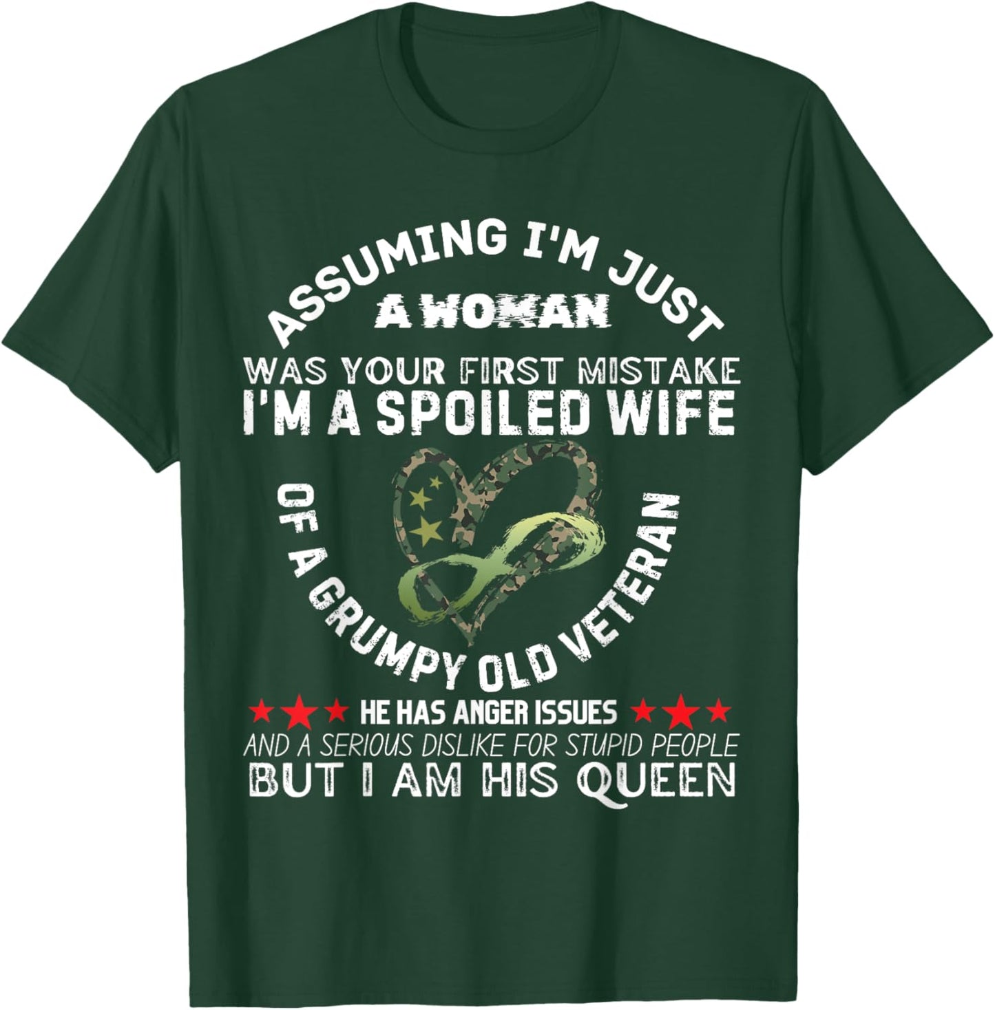 Husband Wife I'm A Spoiled Wife Of A Grumpy Old Veteran T-Shirt - T-Shirt | Forest