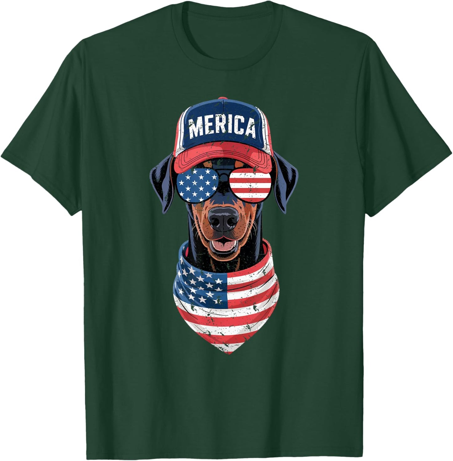 Doberman Pinscher 4th of July US American Flag Dog Patriotic T-Shirt - T-Shirt | Forest