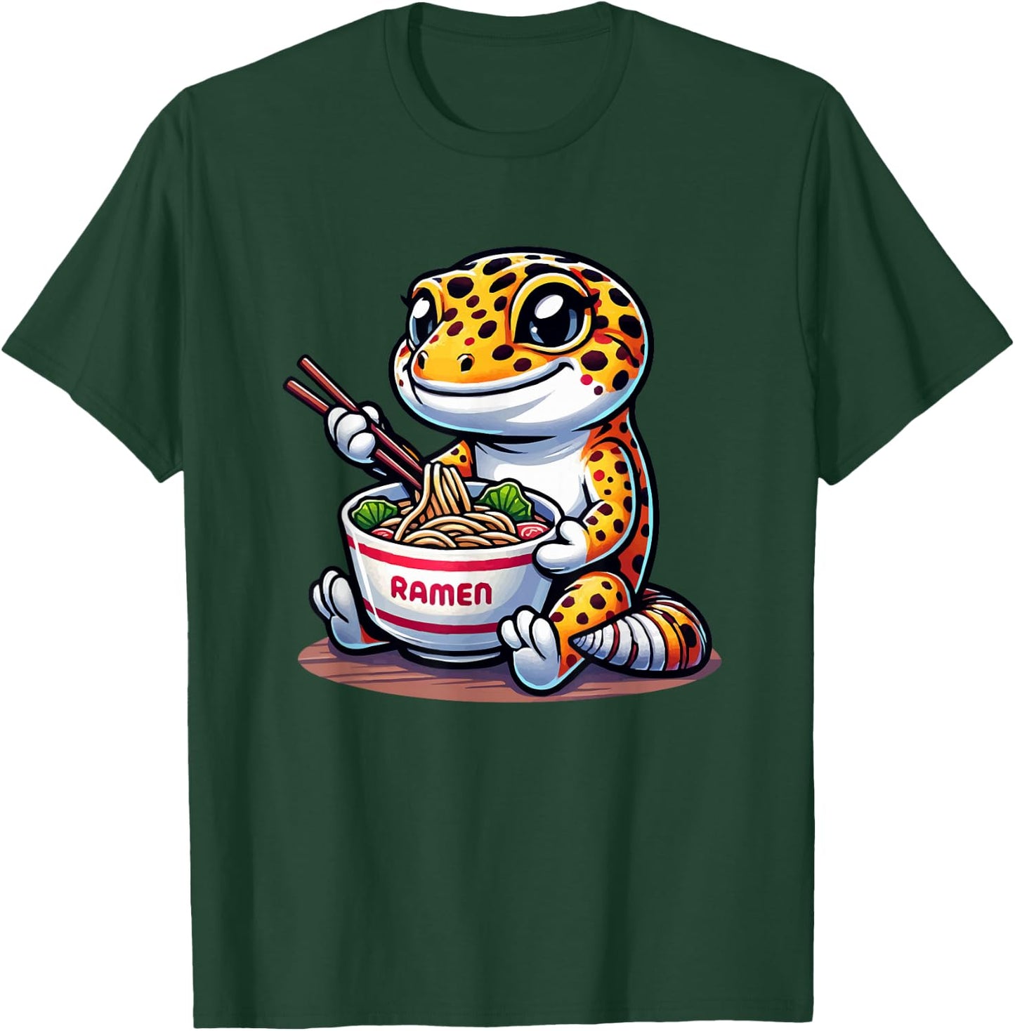 Kawaii Gecko Herpetology Cute Leopard Gecko Eating Ramen T-Shirt - T-Shirt | Forest
