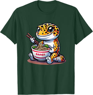 Kawaii Gecko Herpetology Cute Leopard Gecko Eating Ramen T-Shirt - T-Shirt | Forest