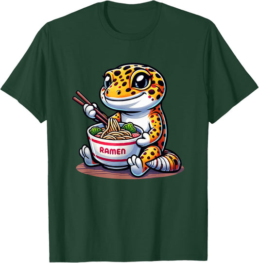 Kawaii Gecko Herpetology Cute Leopard Gecko Eating Ramen T-Shirt - T-Shirt | Forest