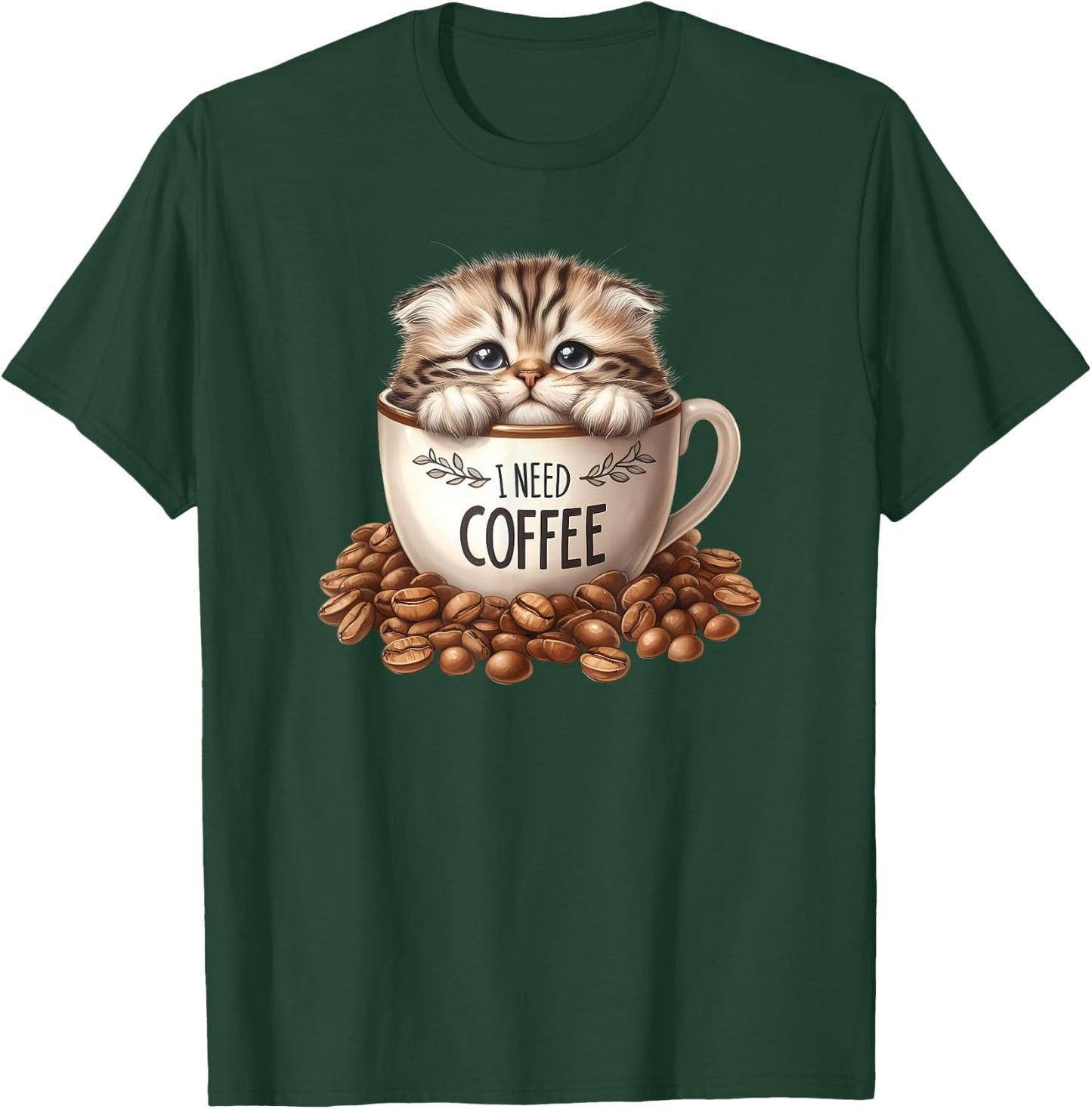 Cute Cat Sitting in Coffee Cup Kitten Lover Kitty T-Shirt - T-Shirt | Forest