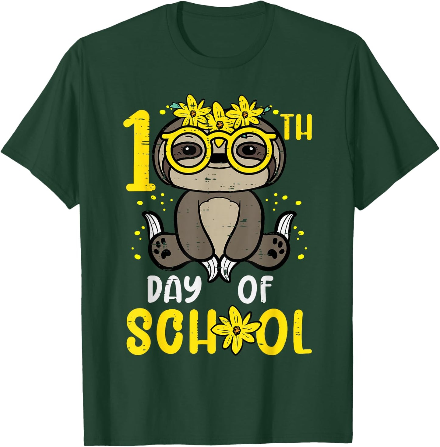 100th Day Of School Sloth 100 Days Girls Kids Toddler Youth T-Shirt - T-Shirt | Forest