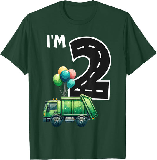 I'm Two 2 Year Old Birthday Boy Garbage Truck Toddler Bday T-Shirt - T-Shirt | Forest