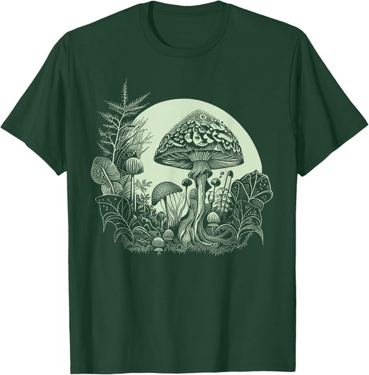 Cottagecore Moon Mushrooms Plants and Trees T-Shirt - T-Shirt | Forest