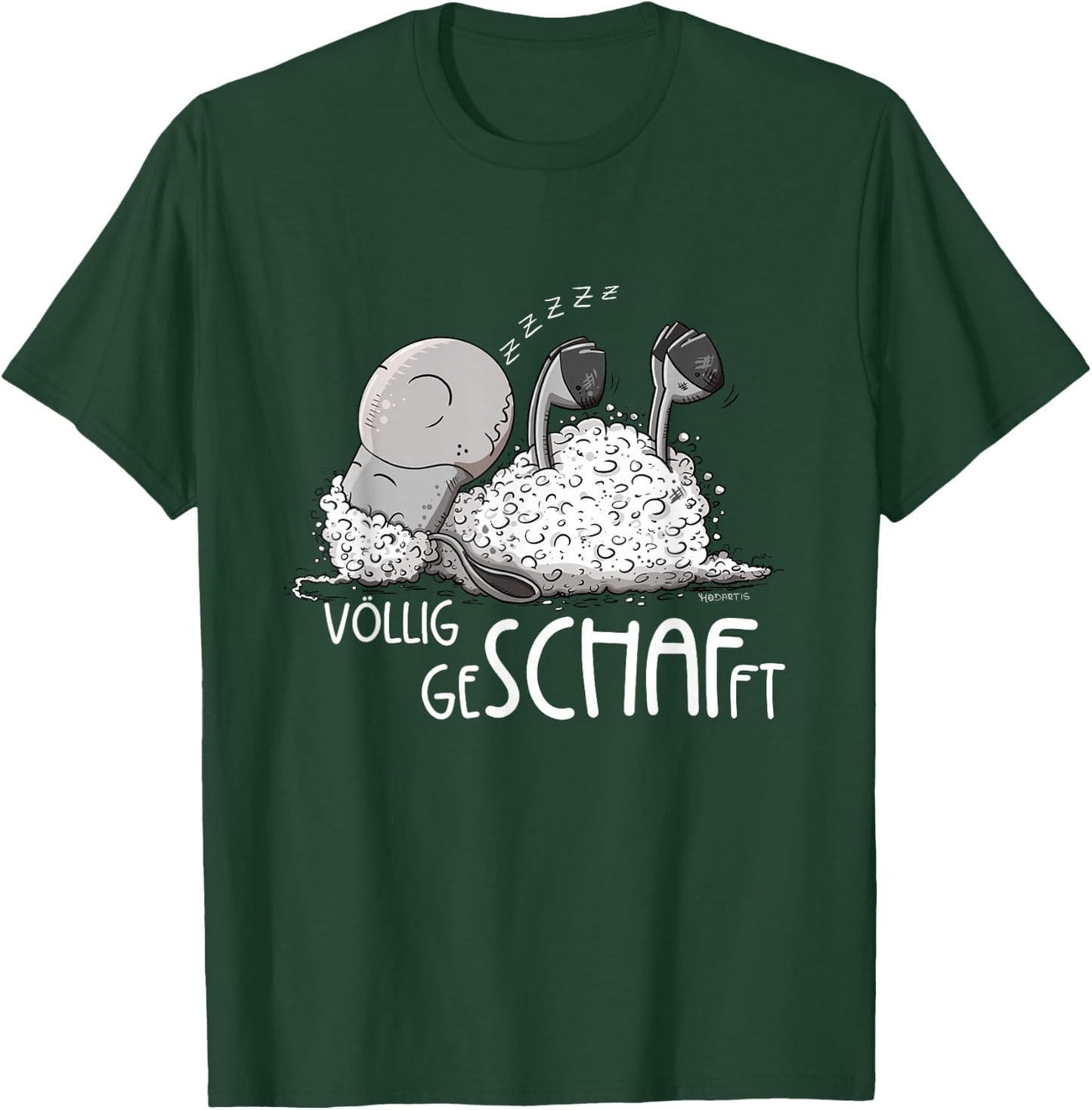 MODARTIS Völlig Geschafft Schäfchen Schlafendes Schaf Sleep , Adult, Cartoon, Black, S, Short Sleeve T-Shirt - T-Shirt | Forest