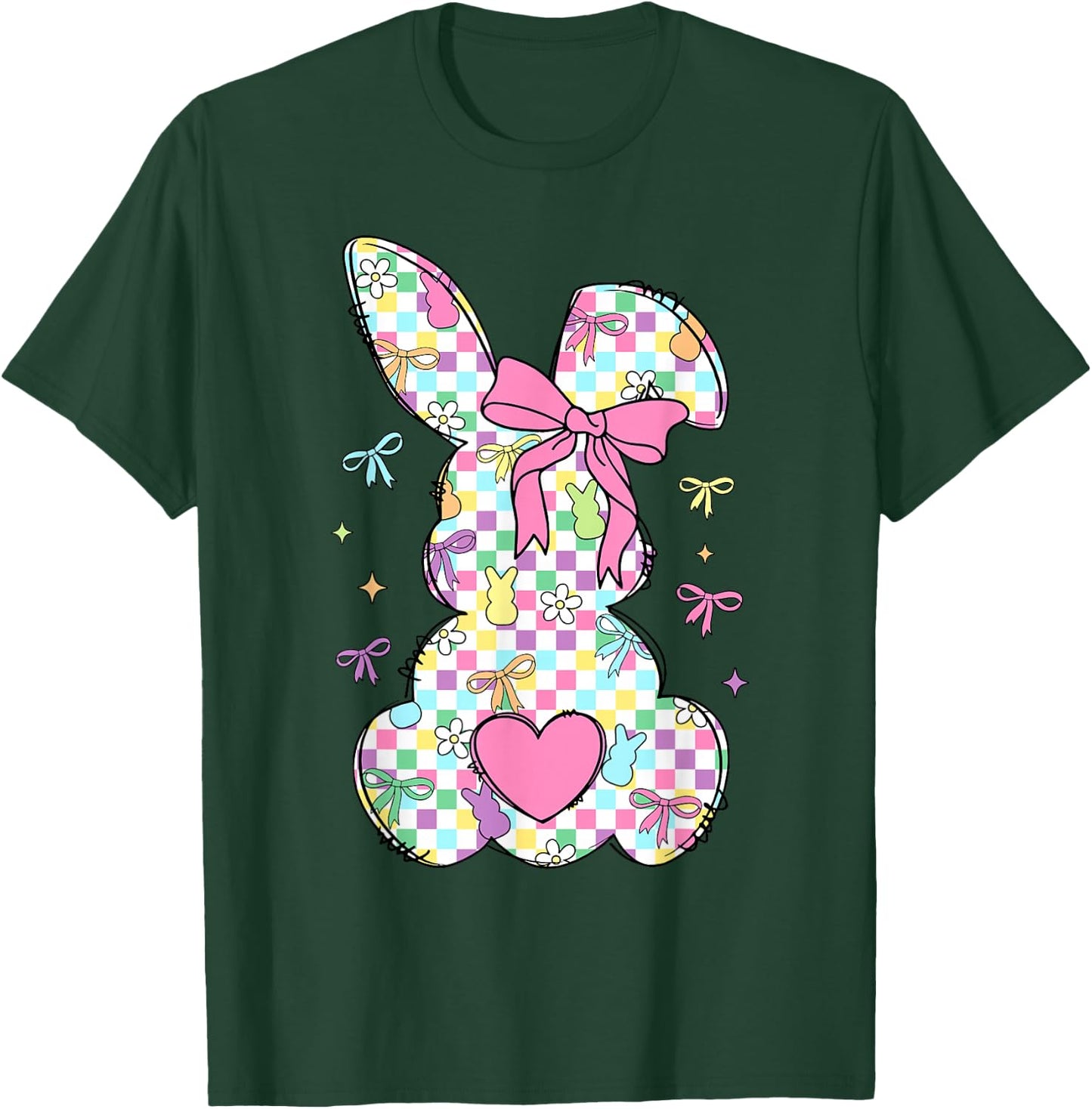 Happy Easter Day Bunny Rabbit With Cute Bow Coquette Kids T-Shirt - T-Shirt | Forest