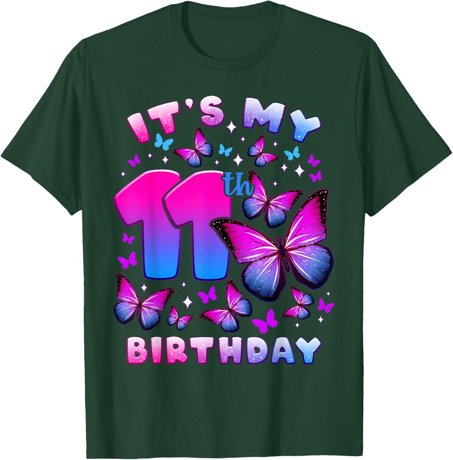 Birthday Girl 11 Year Old, Butterfly, Number 11 T-Shirt - T-Shirt | Forest
