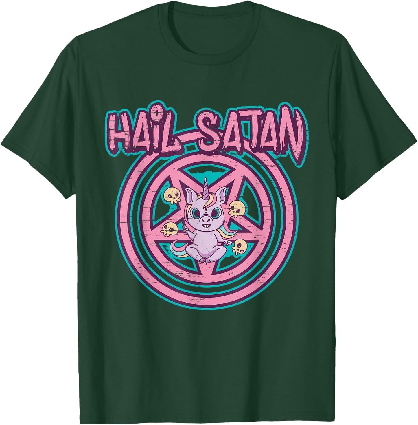 Hail Satan Death Metal Unicorn Black Dark Rock Death Metal , black T-Shirt - T-Shirt | Forest