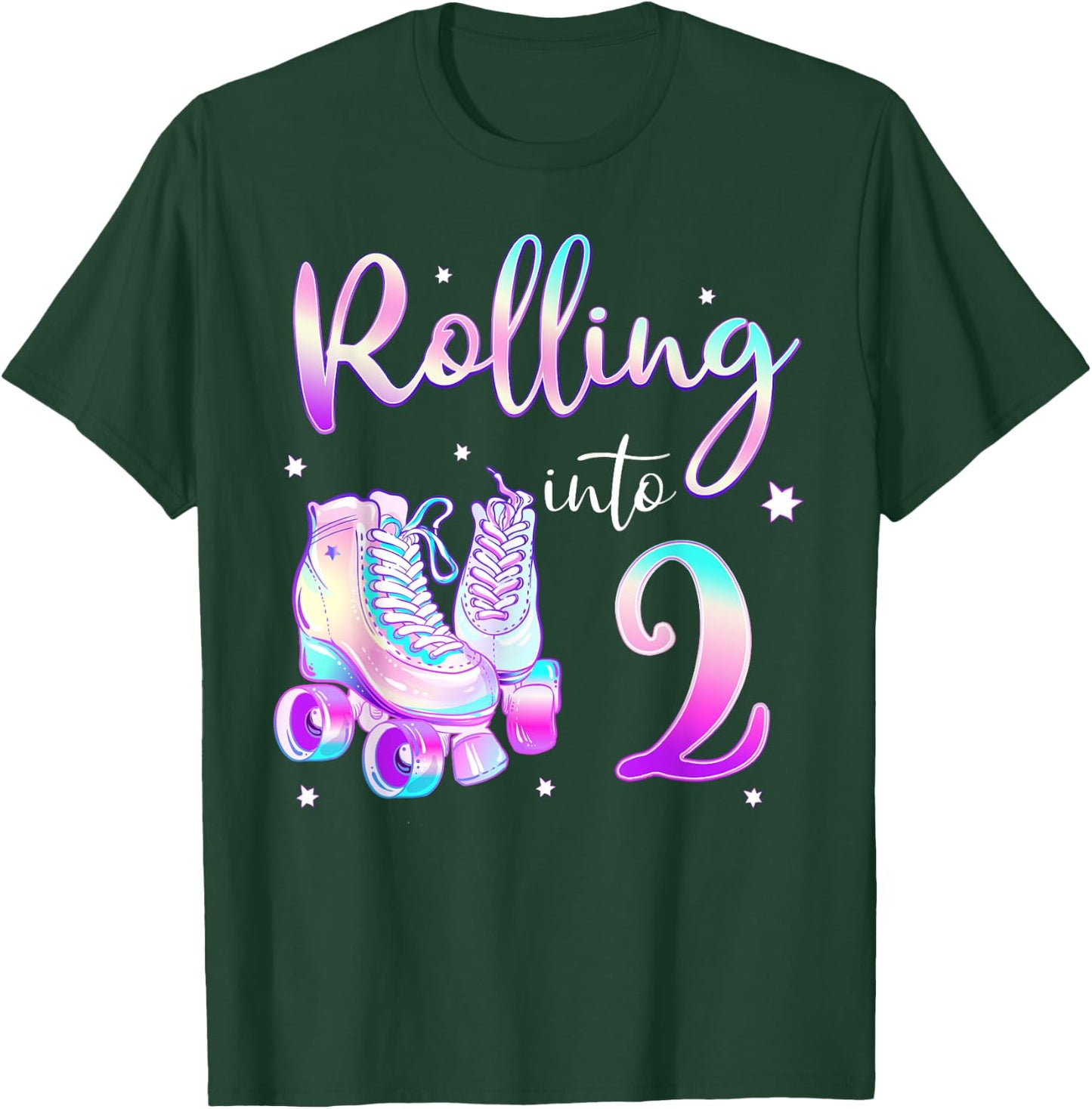 Kids 2 Years Old Birthday Girl Rolling Into 2nd Bday Theme T-Shirt - T-Shirt | Forest