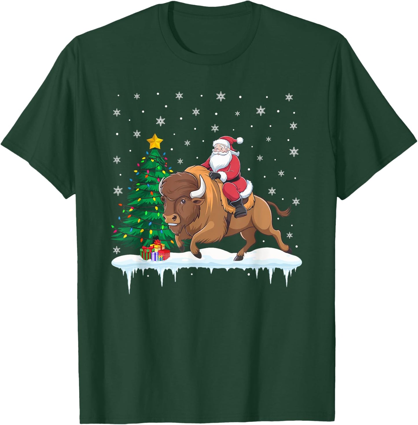 Santa Claus Riding Bison Boys Girls Kids Christmas T-Shirt - T-Shirt | Forest
