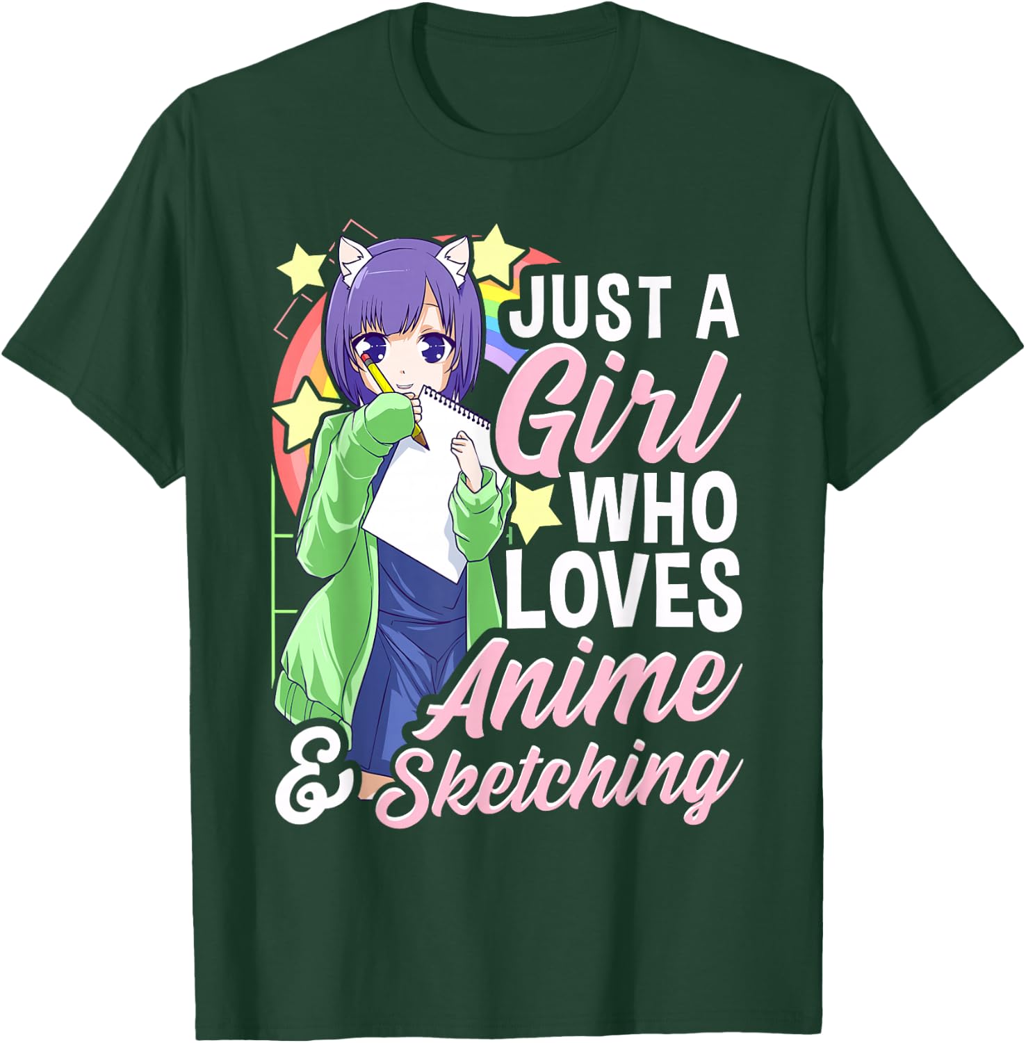 Anime Girl Just a Girl Who Loves Anime and Sketching Drawing Small T-Shirt - T-Shirt | Forest
