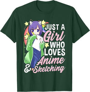 Anime Girl Just a Girl Who Loves Anime and Sketching Drawing Small T-Shirt - T-Shirt | Forest