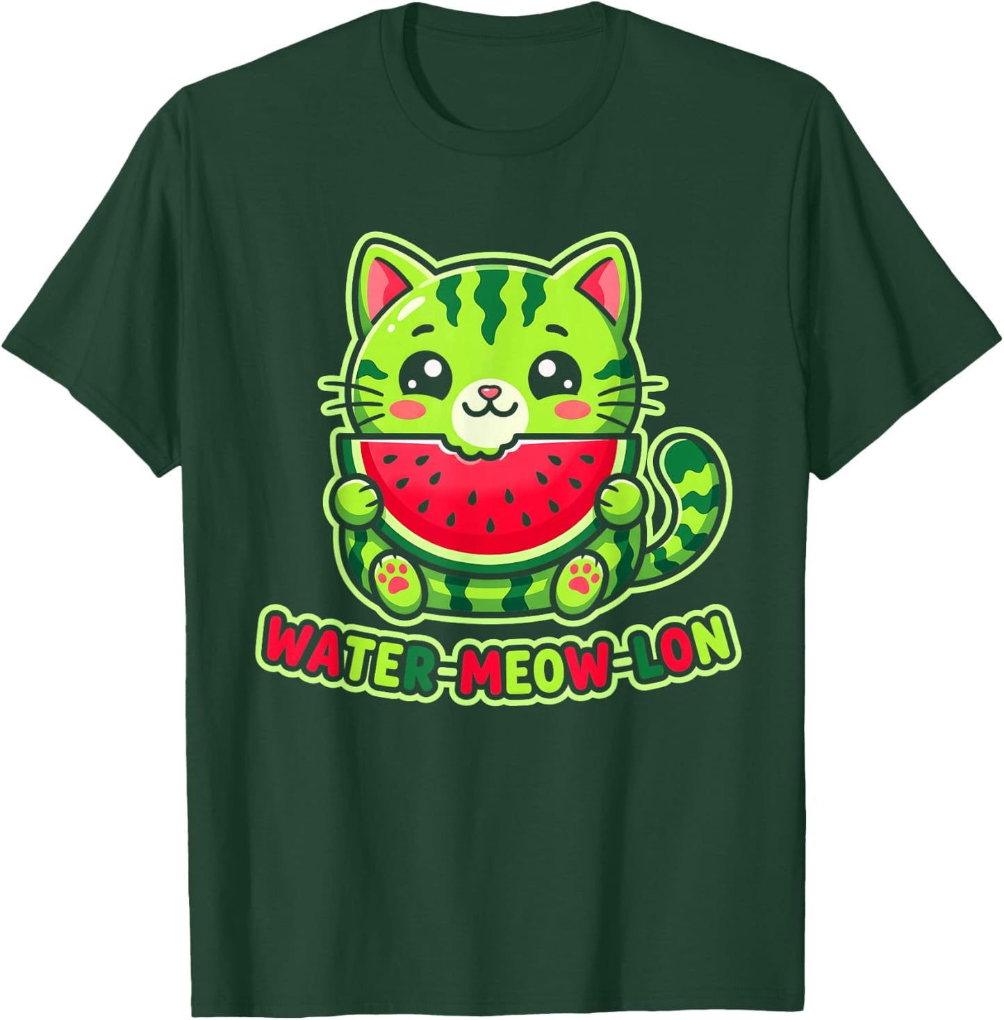 Cute Water-Meow-lon Watermelon Cat Summer Vacation Kids Girl T-Shirt - T-Shirt | Forest
