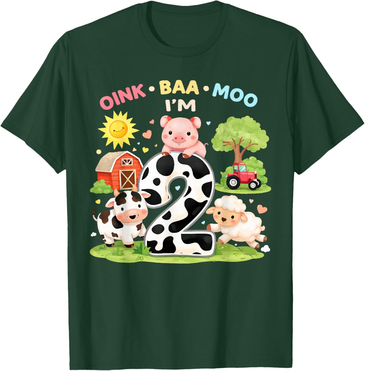 2nd Birthday Farm Theme Oink Baa Moo I'm 2 Birthday Toddler T-Shirt - T-Shirt | Forest