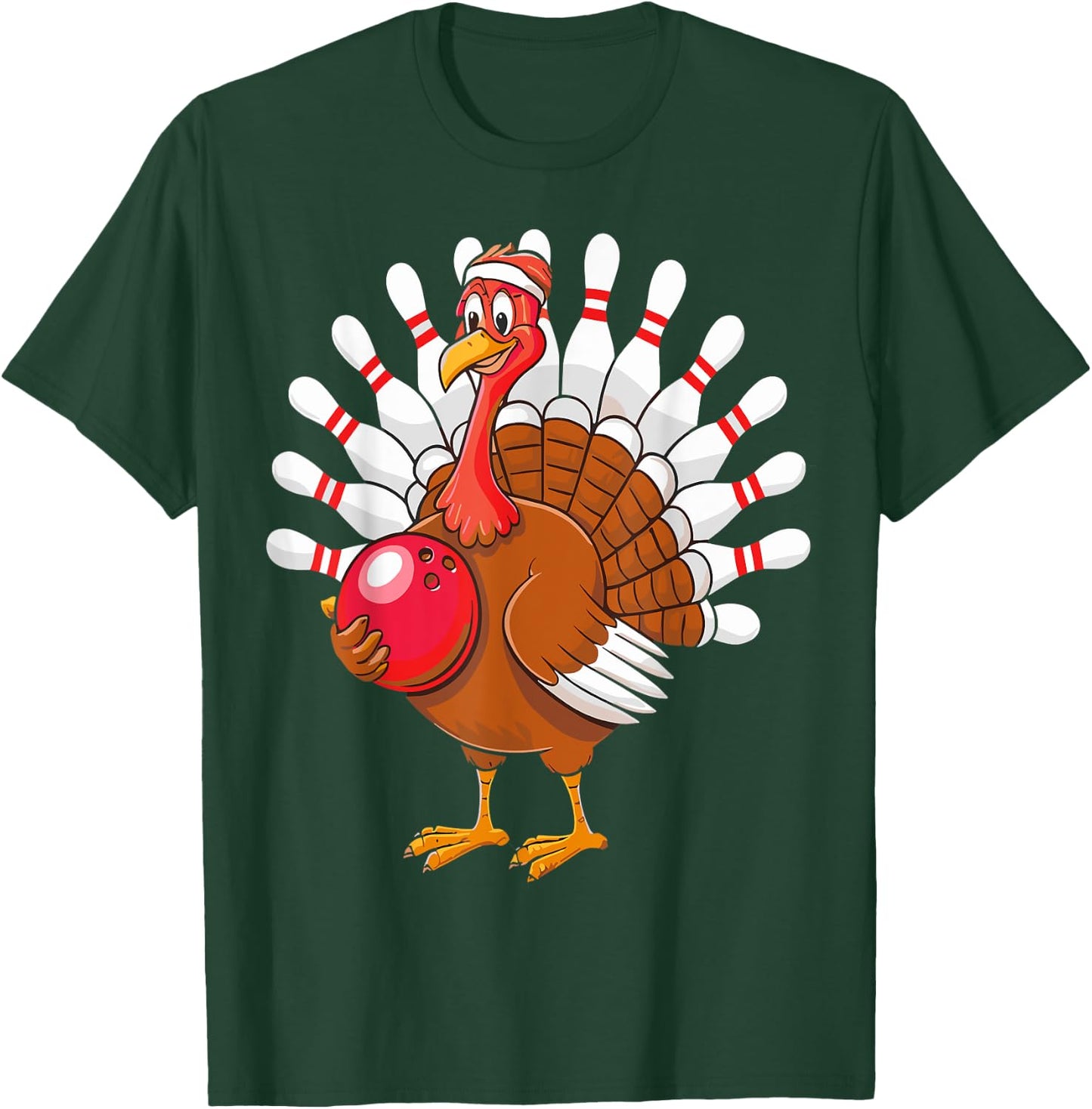 Thanksgiving Turkey Bowling Pin Matching Team T-Shirt - T-Shirt | Forest