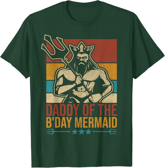 Daddy Of The Birthday Mermaid Party Outfit Vintage Merman T-Shirt - T-Shirt | Forest