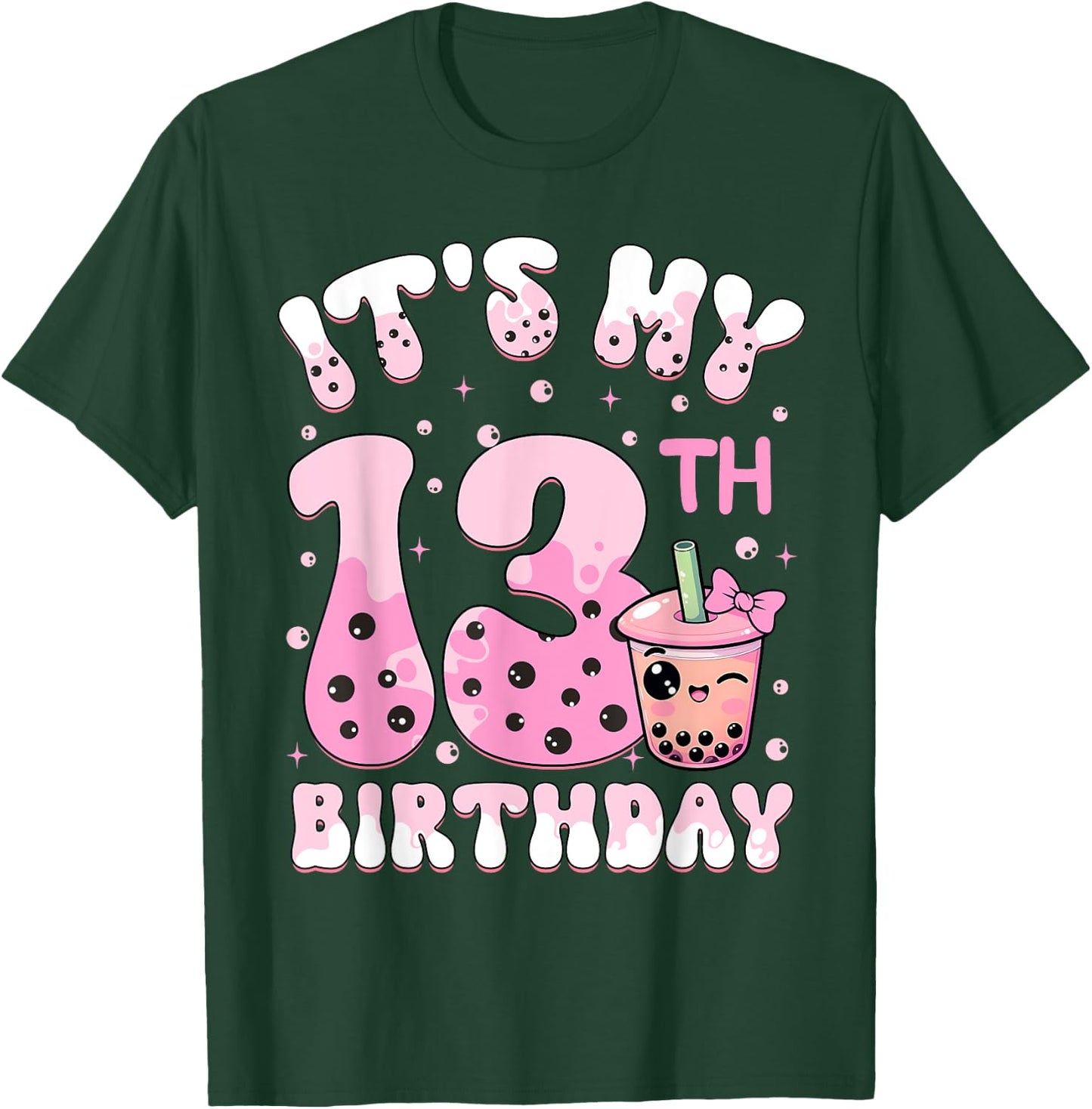 It's My 13th Birthday Coquette Bow Boba Tea Party 13 Years T-Shirt - T-Shirt | Forest