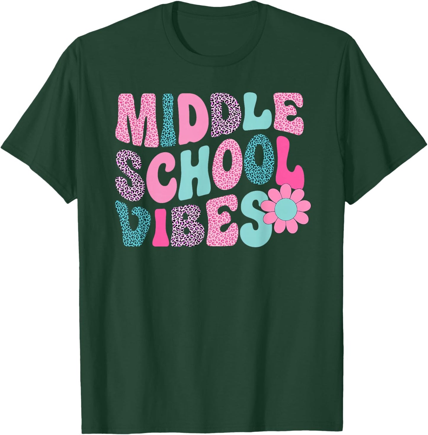 Middle School Vibes Leopard Back To School Teacher Girls Boy T-Shirt - T-Shirt | Forest