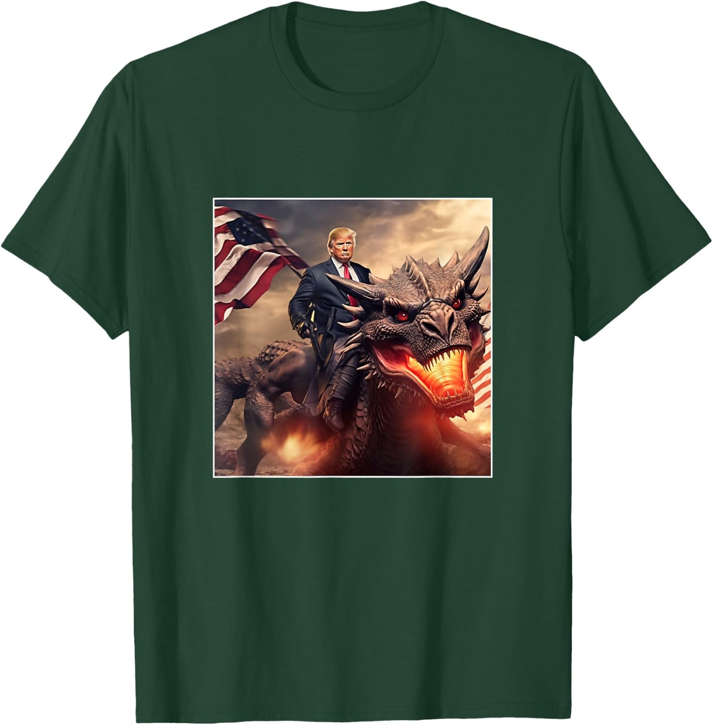 Trump Riding a Dragon Coming to the Rescue T-Shirt - T-Shirt | Forest
