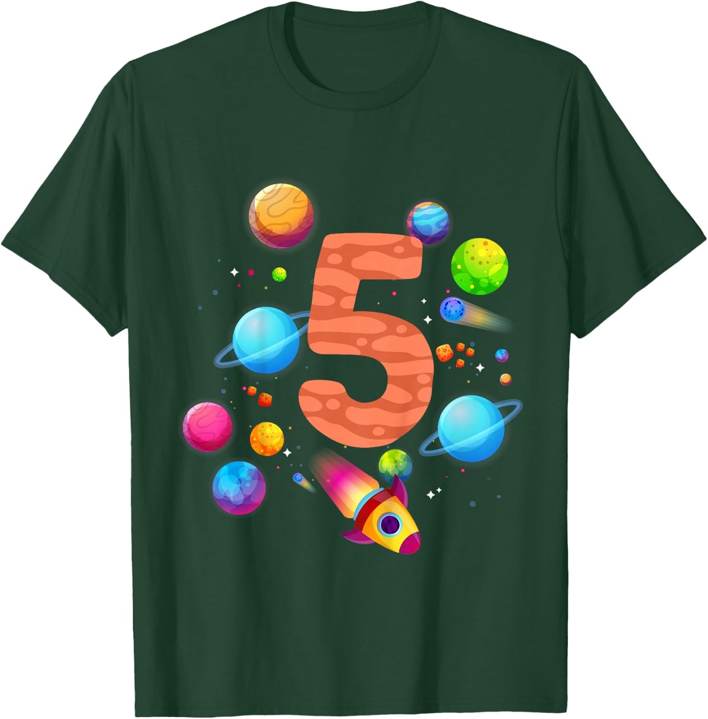 Children's 5th Birthday Boys 5 Years Planets Space Birthday , black, 80 T-Shirt - T-Shirt | Forest
