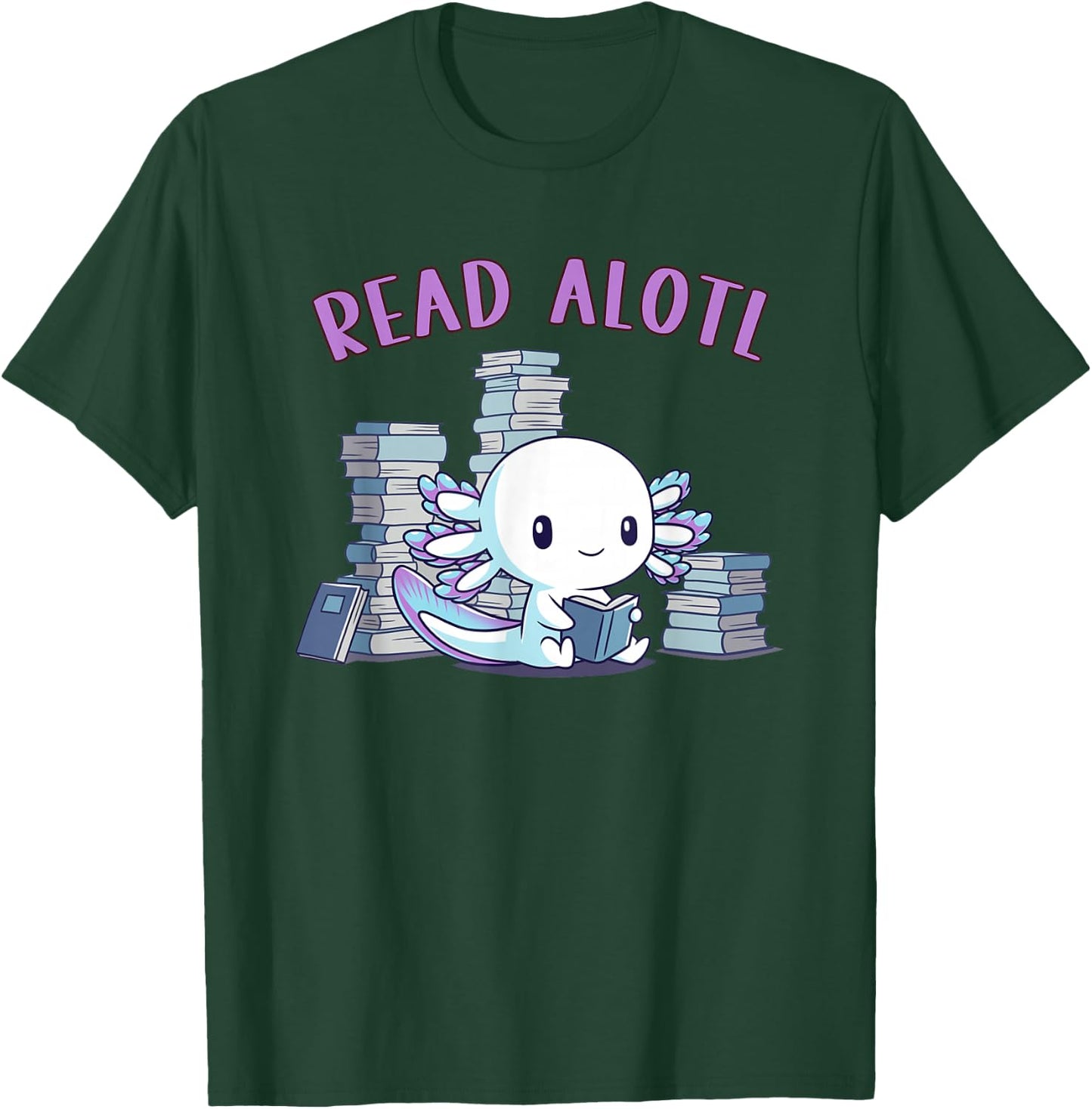 Kawaiiaxolotl Axolotl Reading a Book, Read Alotl Books Funny Axolotl Book -Adults & Kids T-Shirt - T-Shirt | Forest