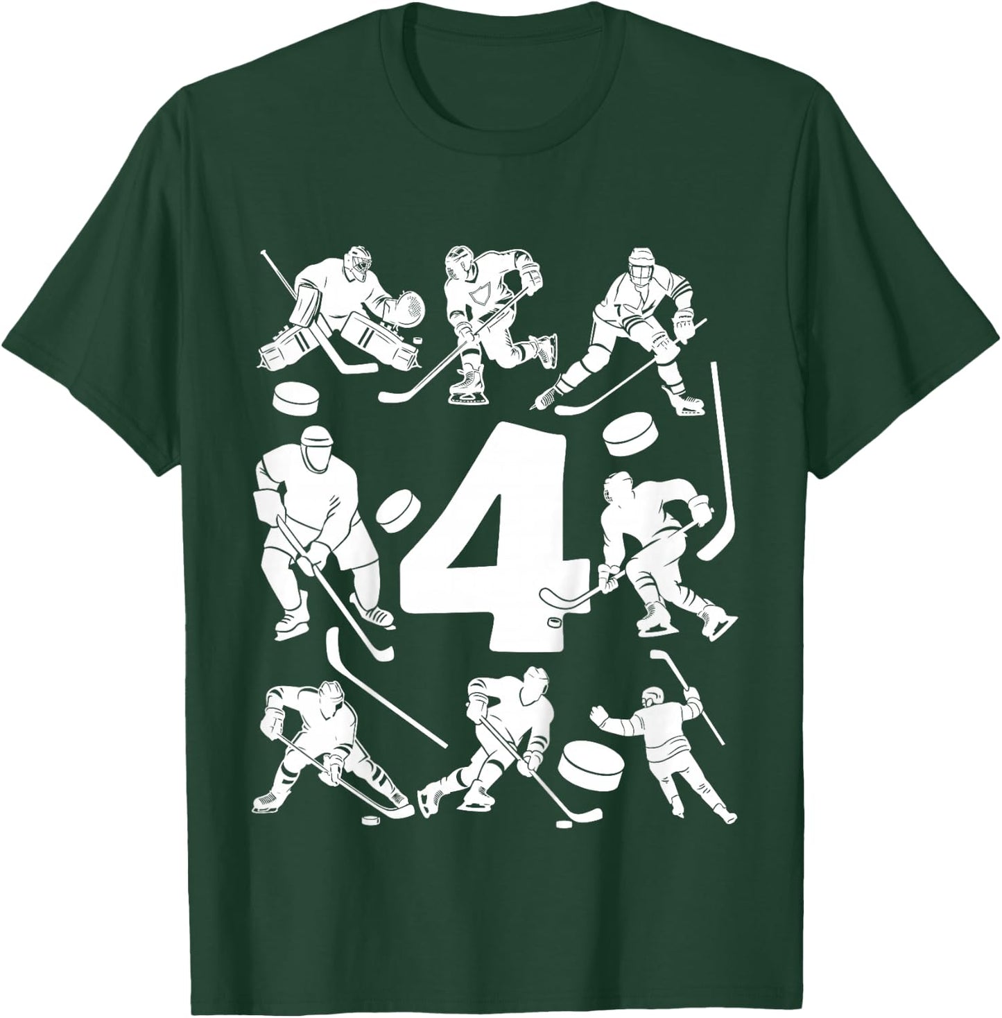 Number 4 Years Ice Hockey 4th Birthday T-Shirt - T-Shirt | Forest