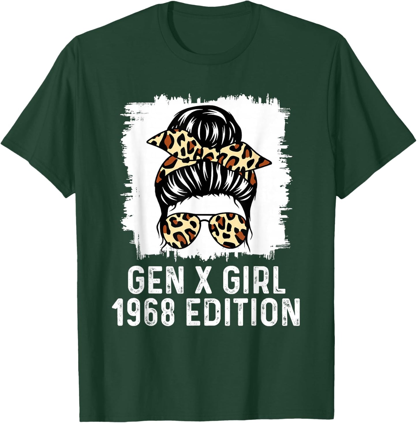Gen X Girl 1968 Edition Cheetah Messy Bun Birthday T-Shirt - T-Shirt | Forest