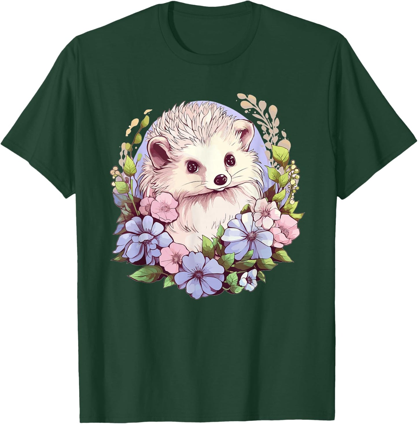 Cute Hedgehog With Flowers I Hedgehog T-Shirt - T-Shirt | Forest