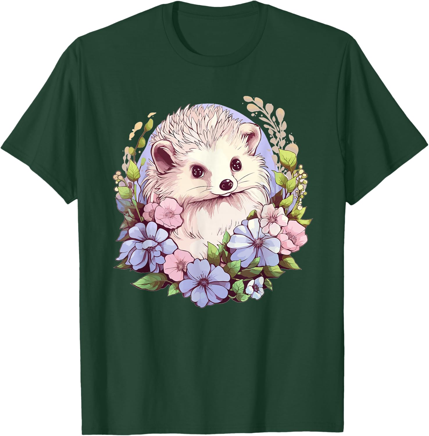Cute Hedgehog With Flowers I Hedgehog T-Shirt - T-Shirt | Forest