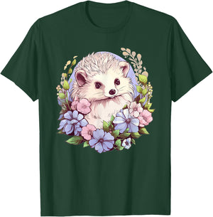 Cute Hedgehog With Flowers I Hedgehog T-Shirt - T-Shirt | Forest