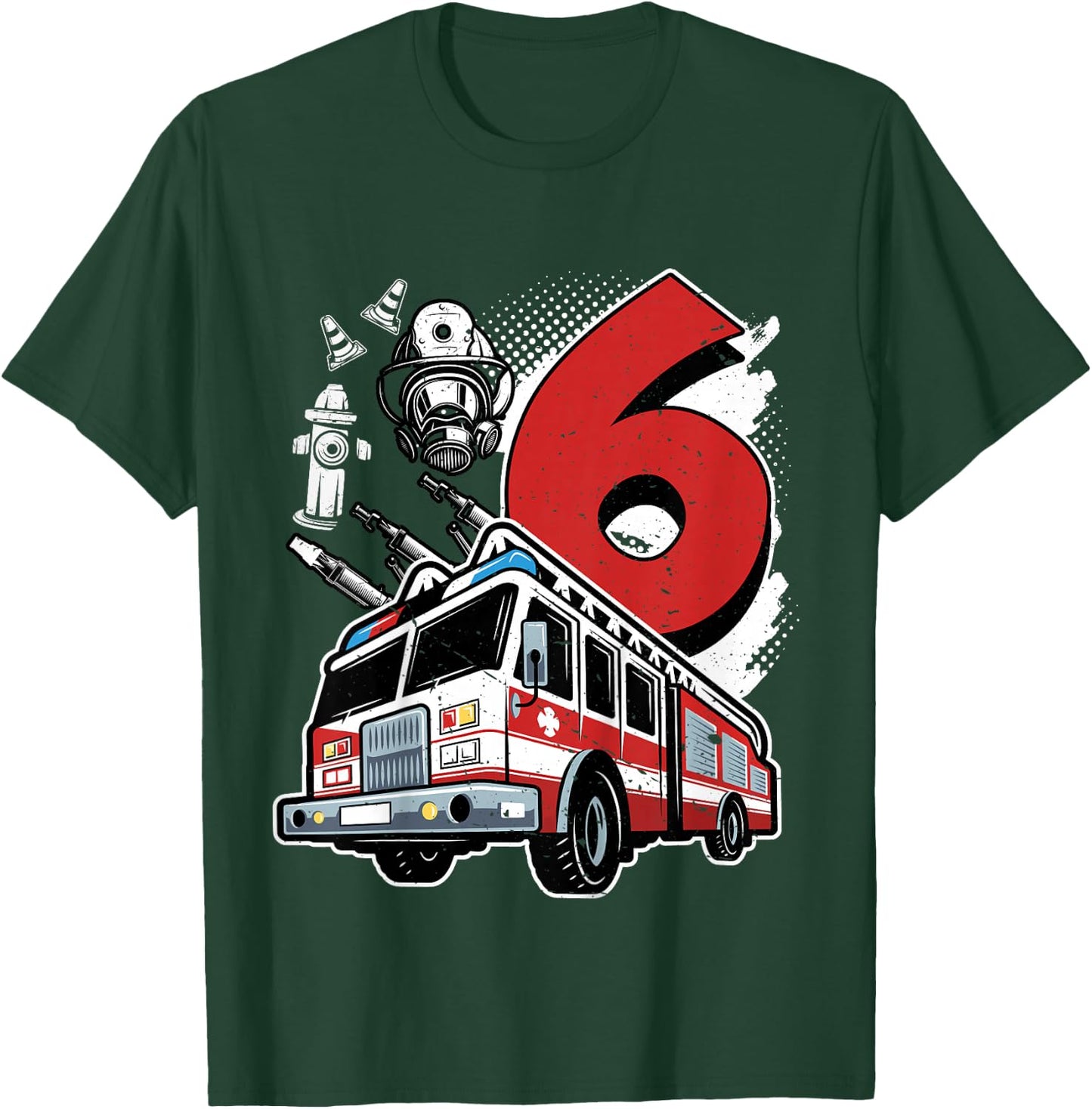 Children's Birthday 6 Years Boy Fire Brigade I'm 6, black T-Shirt - T-Shirt | Forest