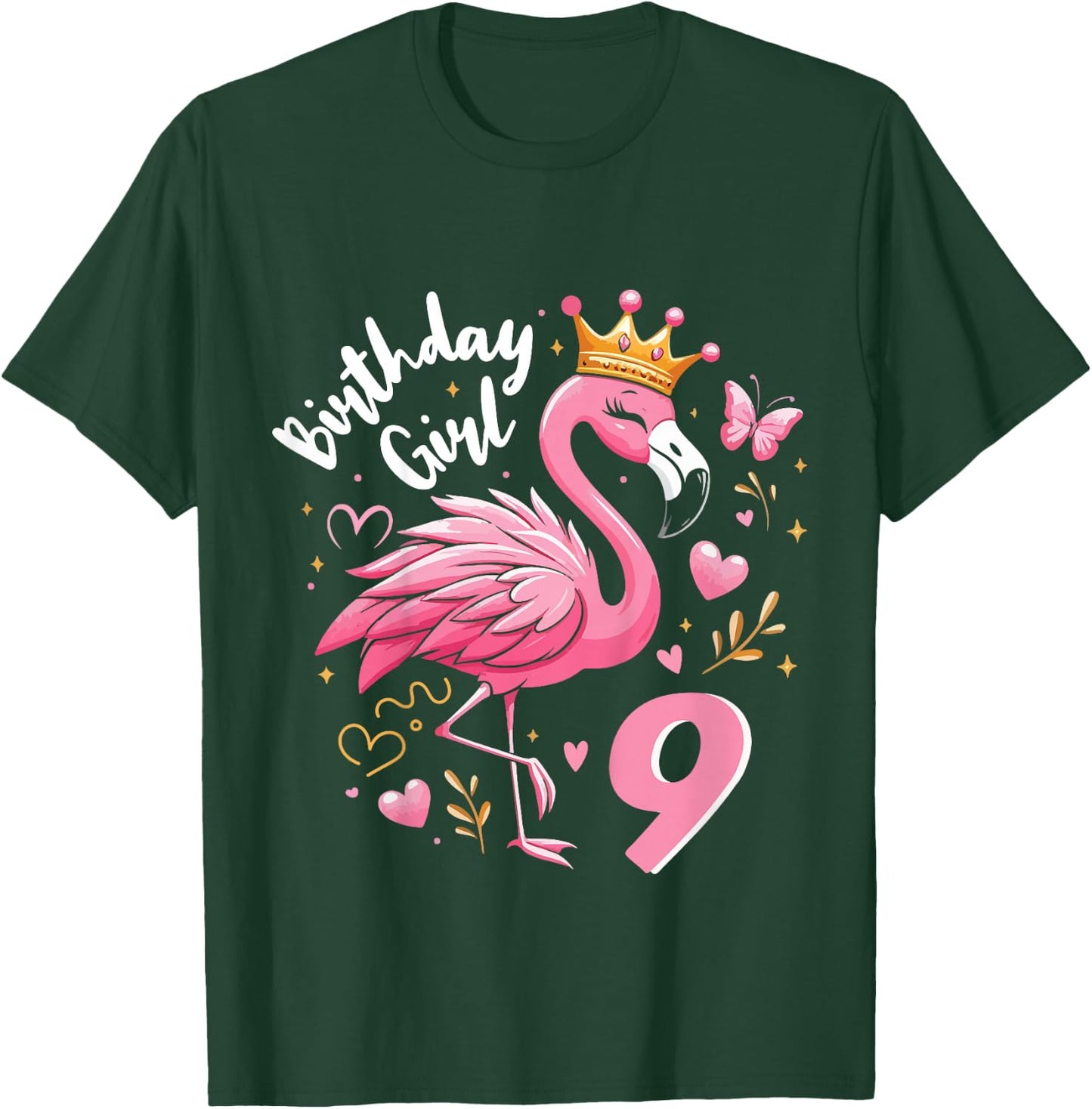 Kids 9th Birthday Gift Flamingo Fan 9 Year Old Girls 9th Bday T-Shirt - T-Shirt | Forest
