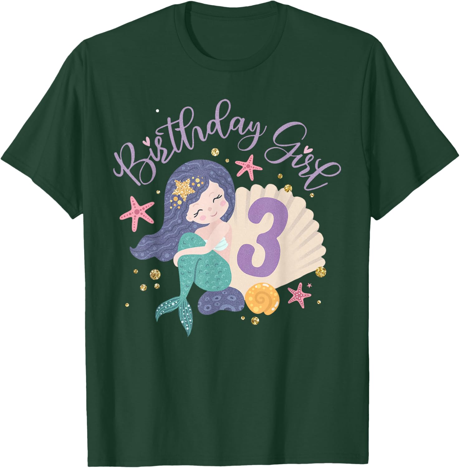 Birthday Girl 3rd Birthday Mermaid Girl 3 Years Old T-Shirt - T-Shirt | Forest