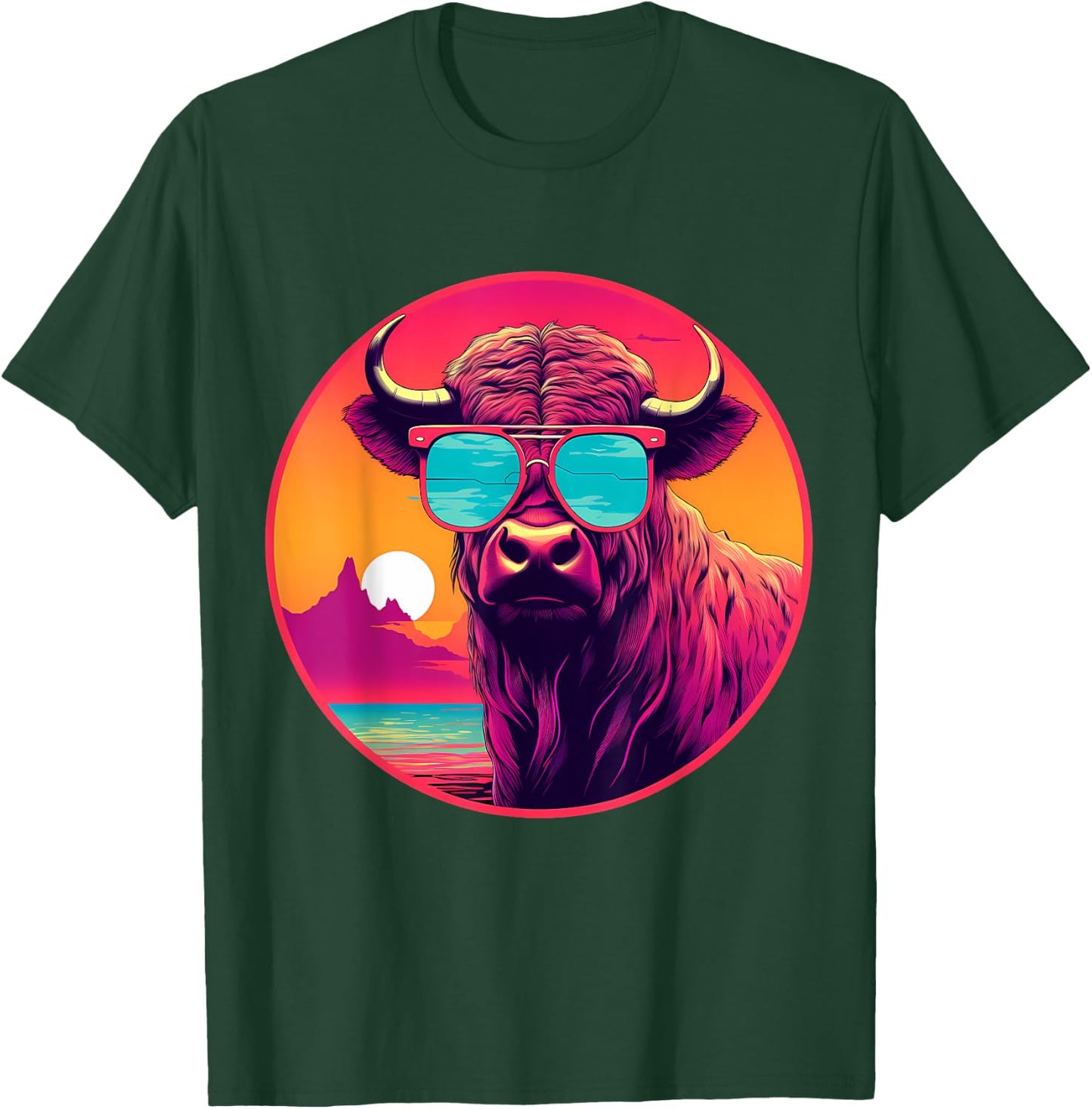 Buffalo Colorful Motif Sunglasses Bison Nature Artwork T-Shirt - T-Shirt | Forest
