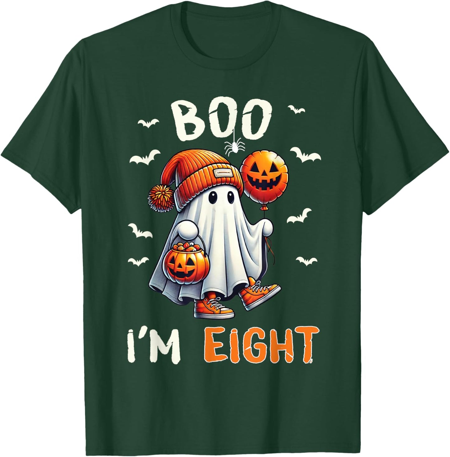 Boo I'm Eight Ghost 8th Birthday Halloween Boy Kids Groovy T-Shirt - T-Shirt | Forest