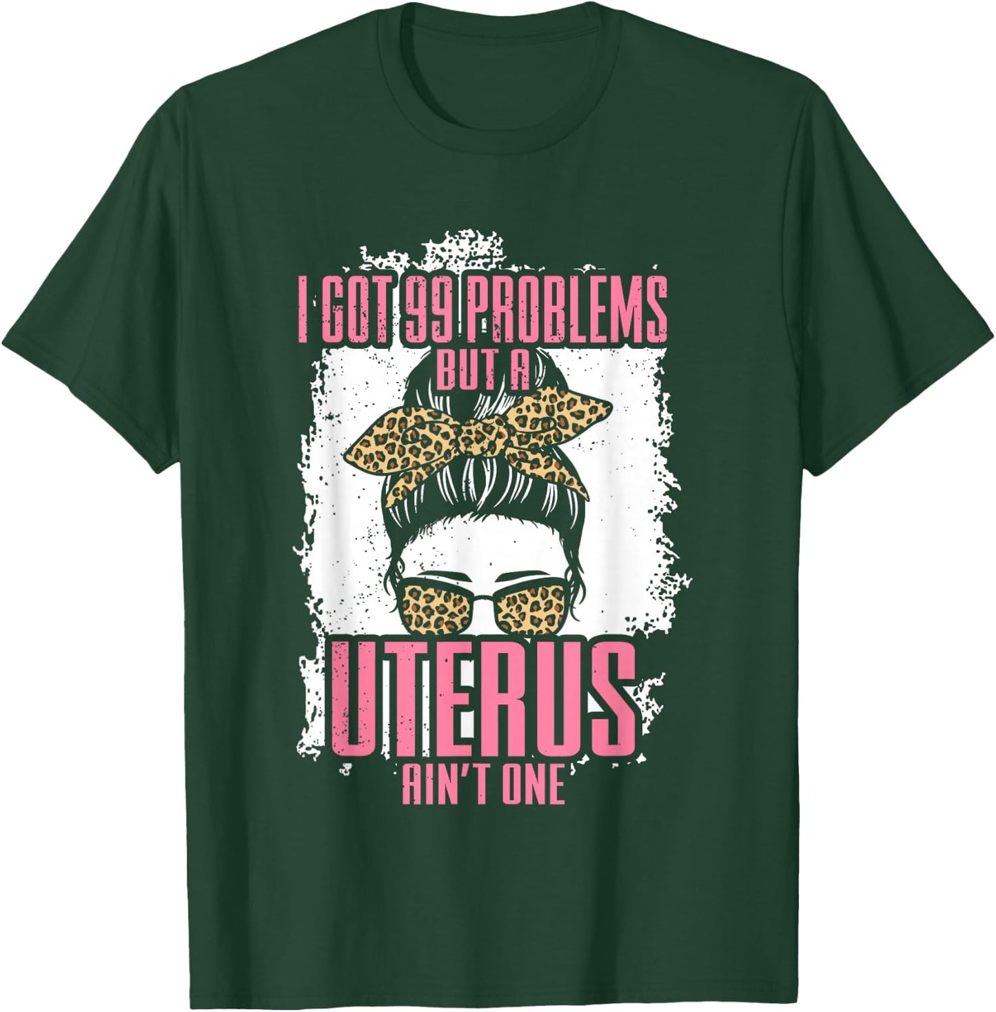 Uterus Hysterectomy Recovery Products Messy Bun Leopard T-Shirt - T-Shirt | Forest