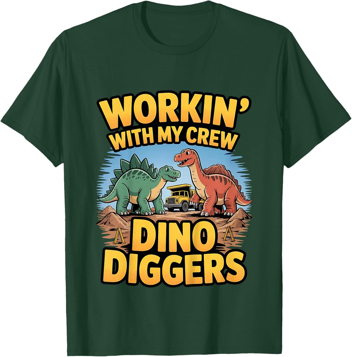 Kids Dino Diggers Construction Team Work Party Outfit T-Shirt - T-Shirt | Forest