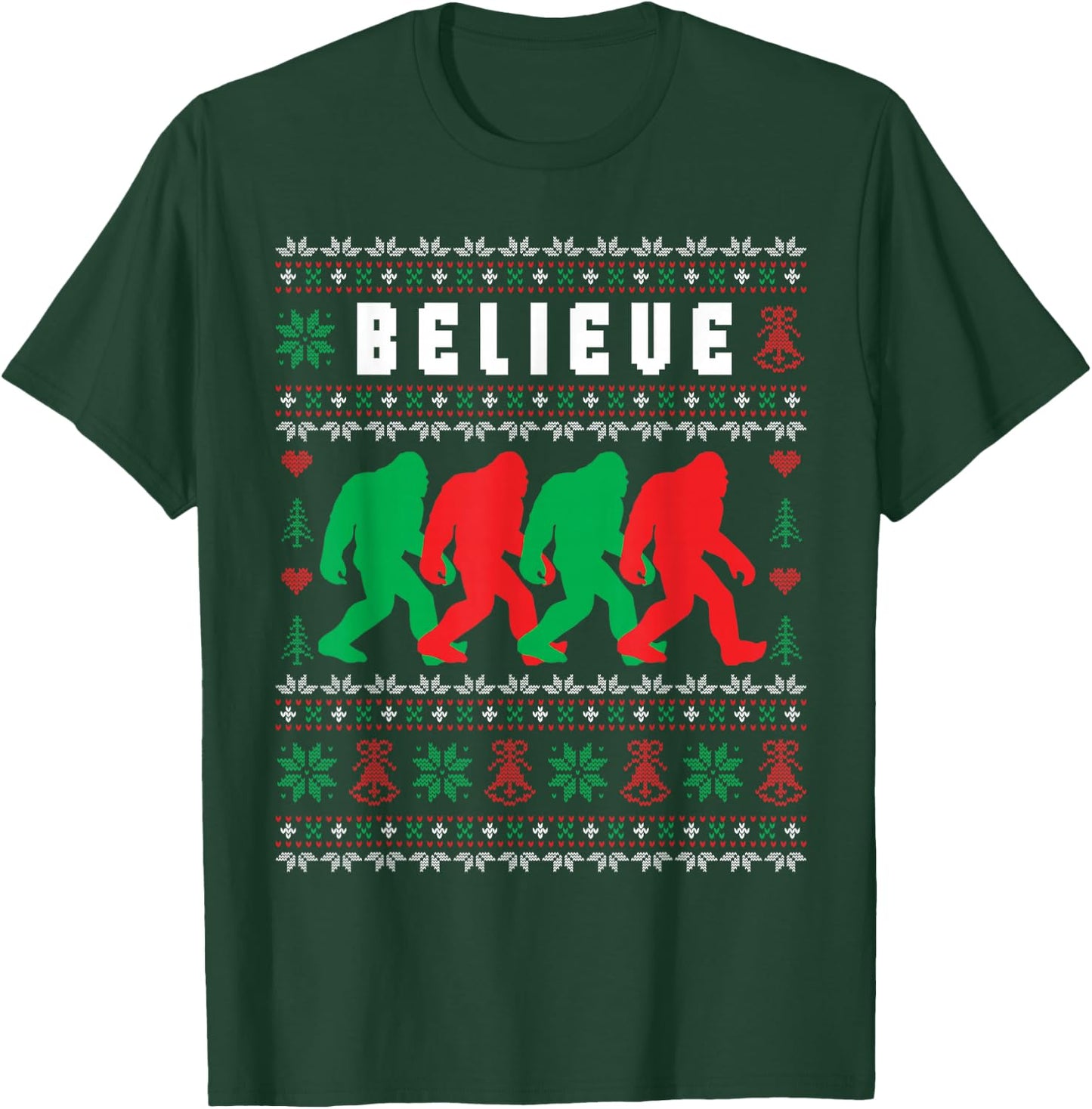 Christmas Bigfoot Believe Sasquatch Ugly Christmas Sweater T-Shirt - T-Shirt | Forest