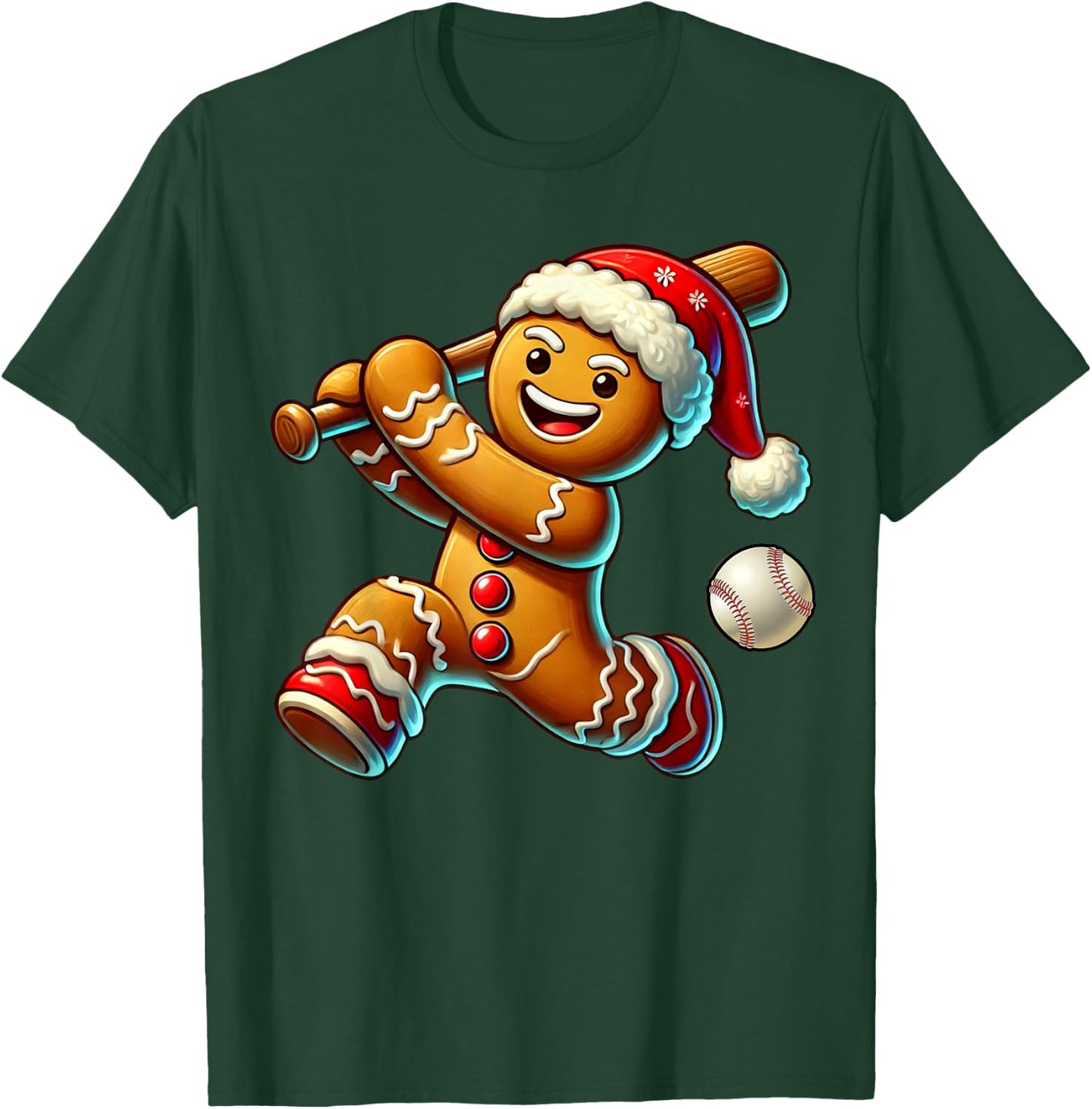 Funny Gingerbread Baseball Ugly Christmas Cookie T-Shirt - T-Shirt | Forest