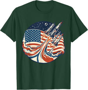 Patriotic Shirts , Cool Space Rocket American Flag T-Shirt - T-Shirt | Forest