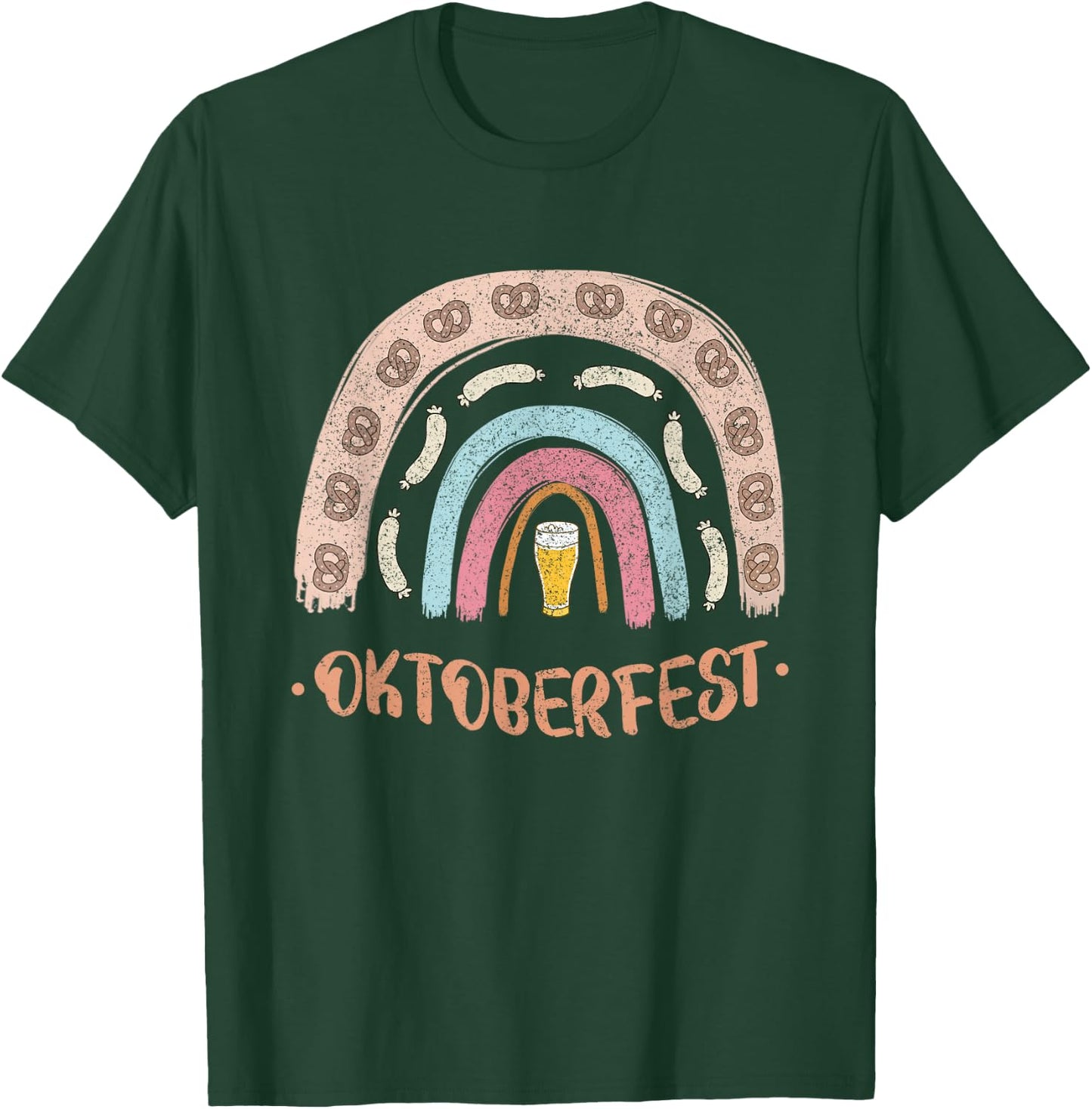 German Oktoberfest Sausage Pretzel Beer Vintage Rainbow T-Shirt - T-Shirt | Forest