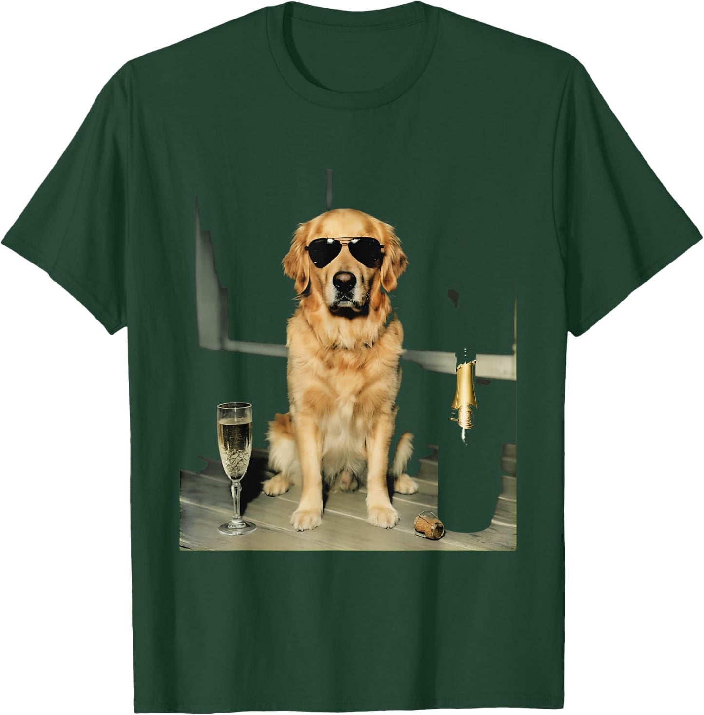 Golden Retriever Drinking Champagne Funny Dog Sunglasses T-Shirt - T-Shirt | Forest