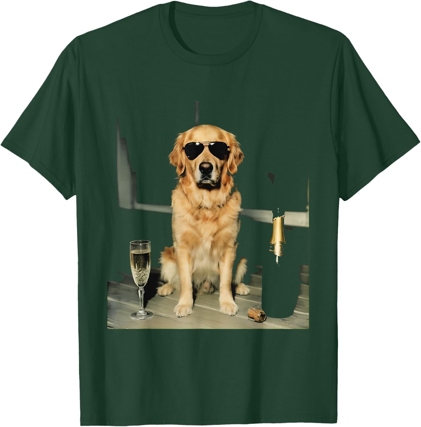 Golden Retriever Drinking Champagne Funny Dog Sunglasses T-Shirt - T-Shirt | Forest